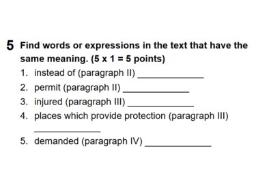 Learning Skills 1 - Teacher’s Material - Final Test 2, Test Level 1, Written Comprehension, Ex. 5