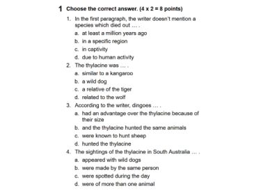 Learning Skills 1 - Teacher’s Material - Unit 8 Test, Test Levels 1 and 2, Written Comprehension, Ex. 1