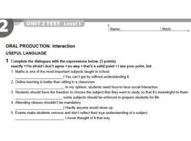 Learning Skills 2 - Teacher’s Material - Unit 2, Test Levels 1 and 2, Oral Production, Ex. 1