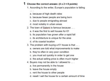 Learning Skills 2 - Teacher’s Material - Unit 3, Test Levels 1 and 2, Written Comprehension, Ex. 1