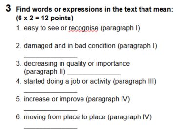 Learning Skills 2 - Teacher’s Material - Unit 3, Test Levels 1 and 2, Written Comprehension, Ex. 3