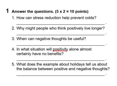 Learning Skills 2 - Teacher’s Material - Unit 4, Test Levels 1 and 2, Written Comprehension, Ex. 1
